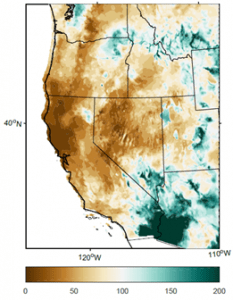 A map showing drought areas in the western United States