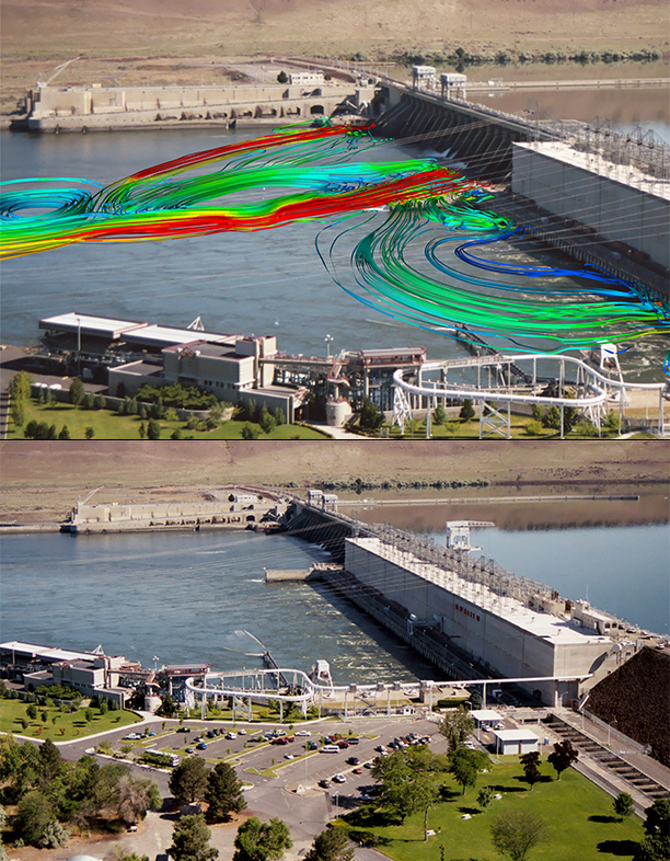 McNary Dam with streamlines and without