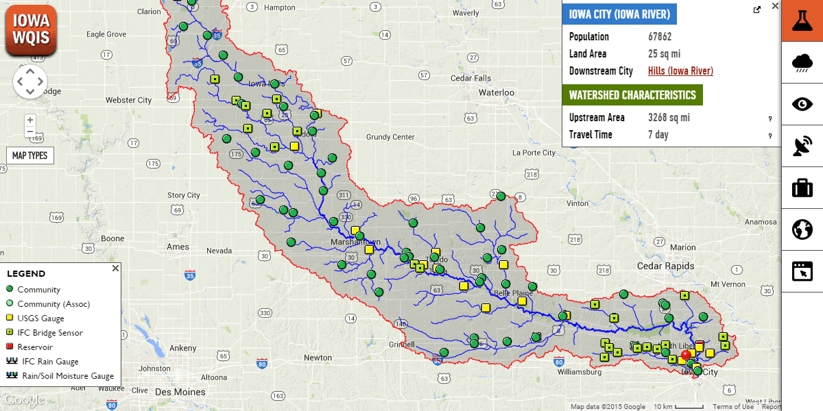 IWQIS showing the Iowa City watershed