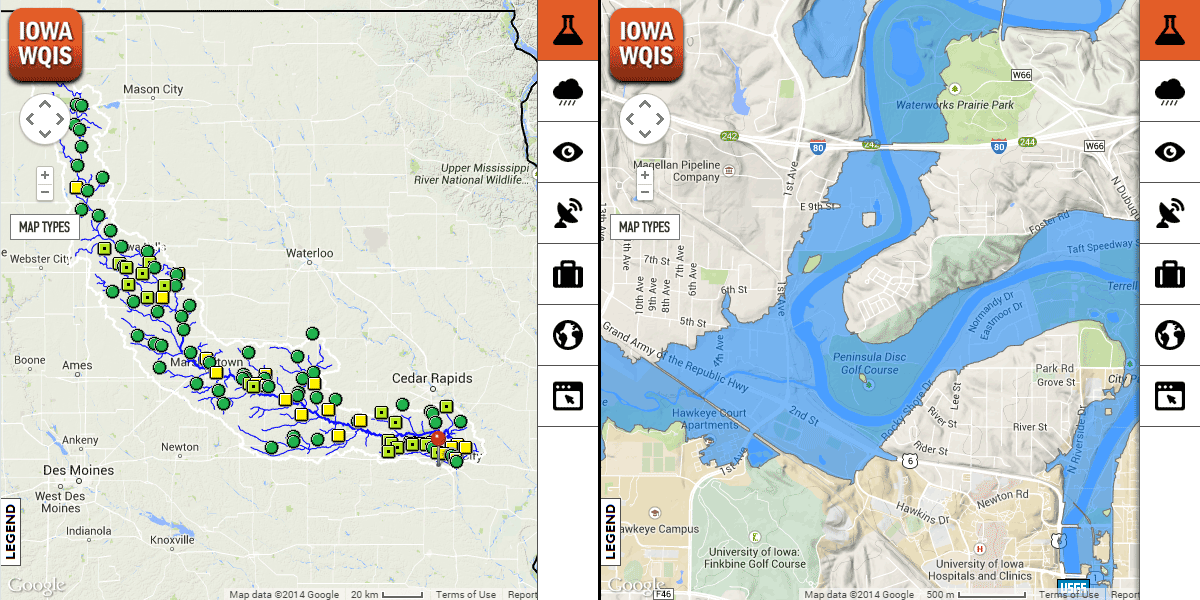 IWQIS shown with a split map view
