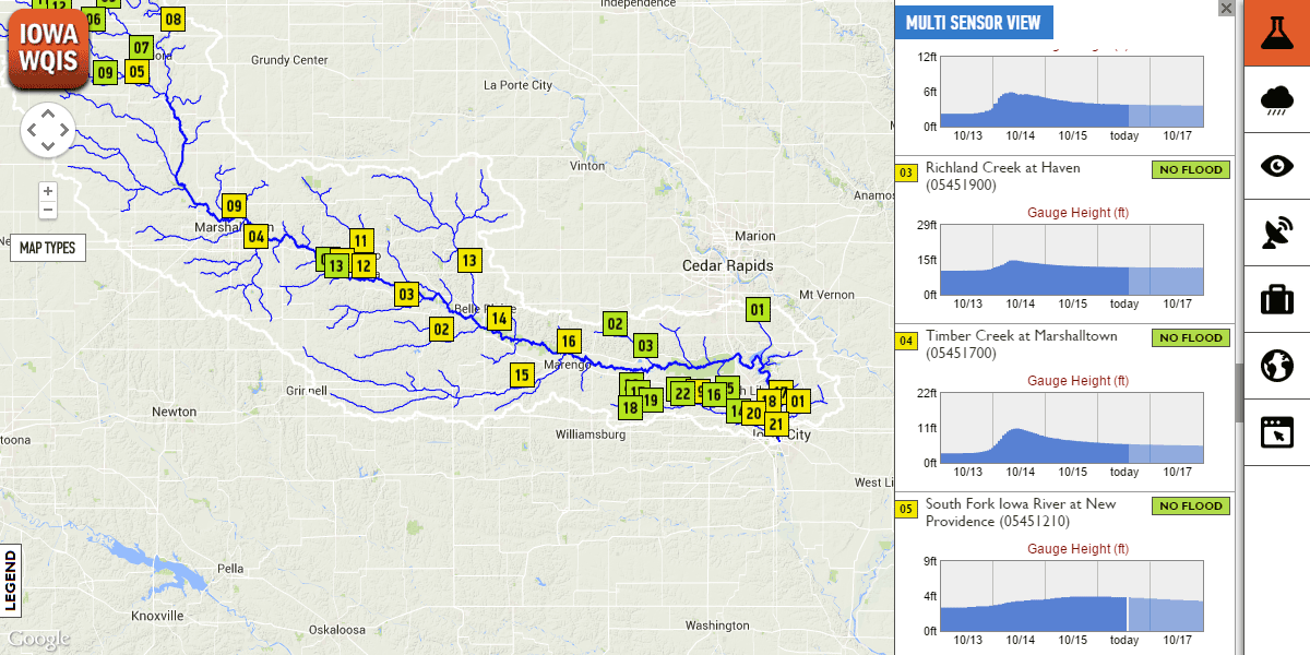 IWQIS showing a multi sensor view in a watershed area
