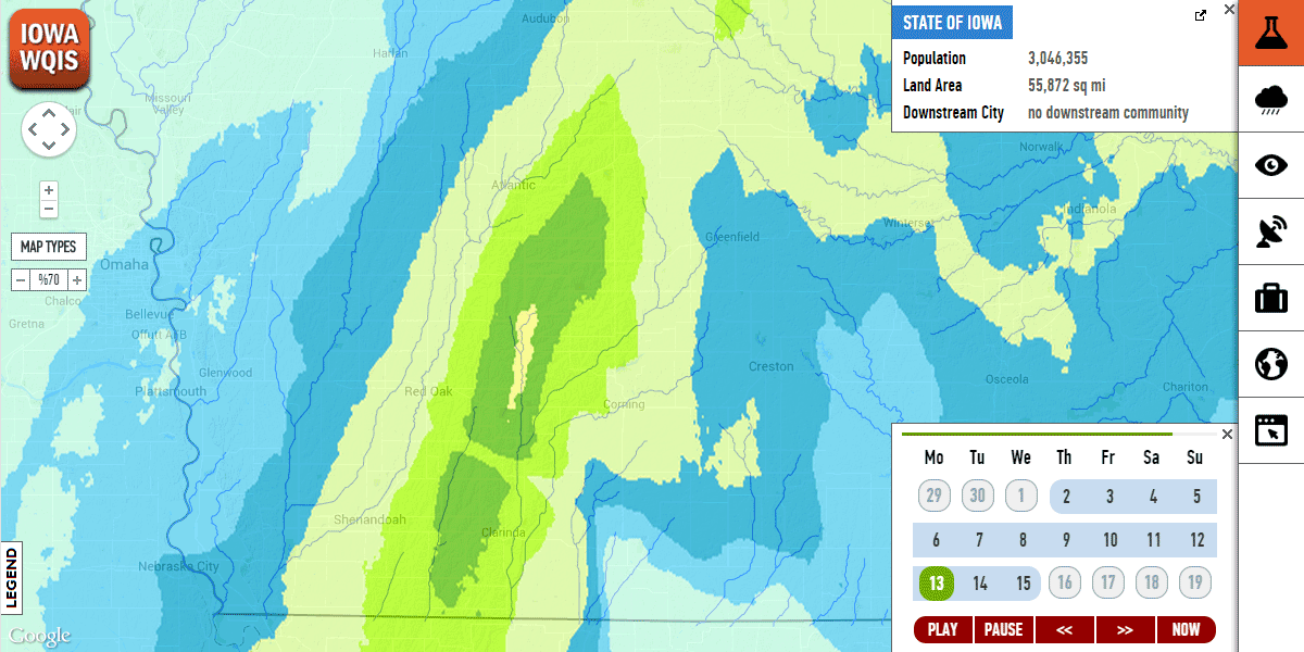 IWQIS showing weather over the state of iowa