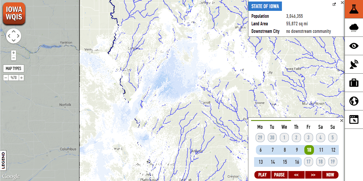 IWQIS showing snow melt in the state of iowa over 11 days