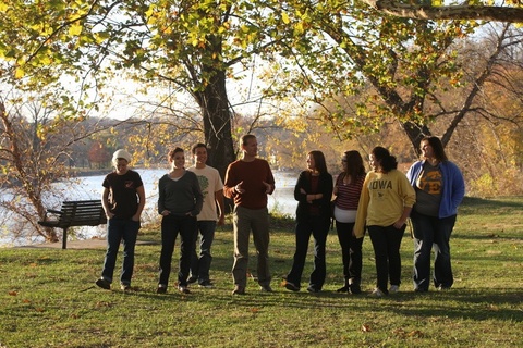 Craig Just talks to students outdoors