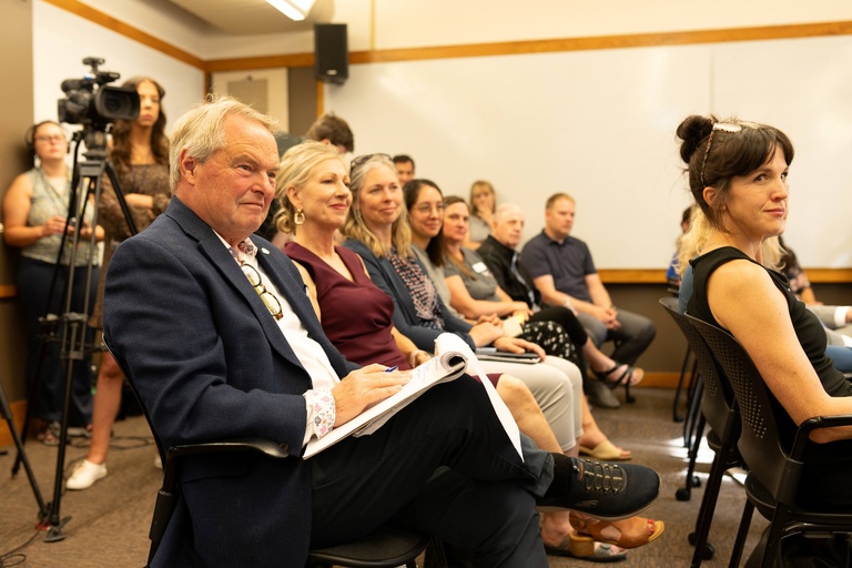 Images of press conference announcing Iowa INSIGHT. 