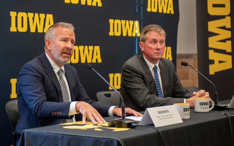 Images of press conference announcing Iowa INSIGHT. 
