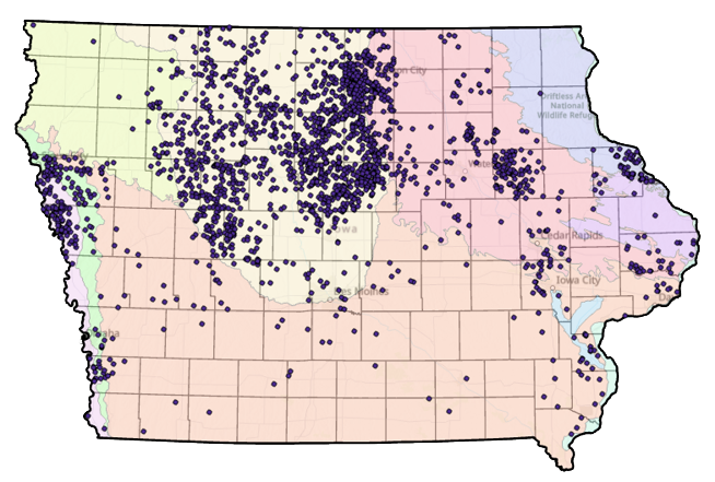 map of Iowa showing arsenic monitoring locations