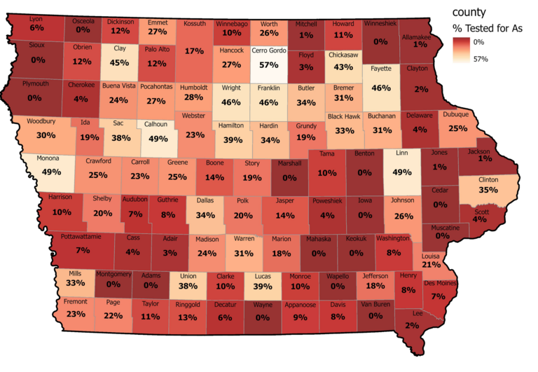 map of arsenic testing in Iowa
