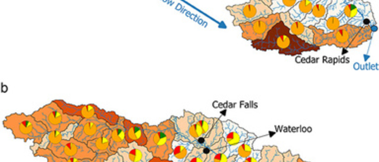 Map showing the flood risk, crop yield, and annual average losses for farmland