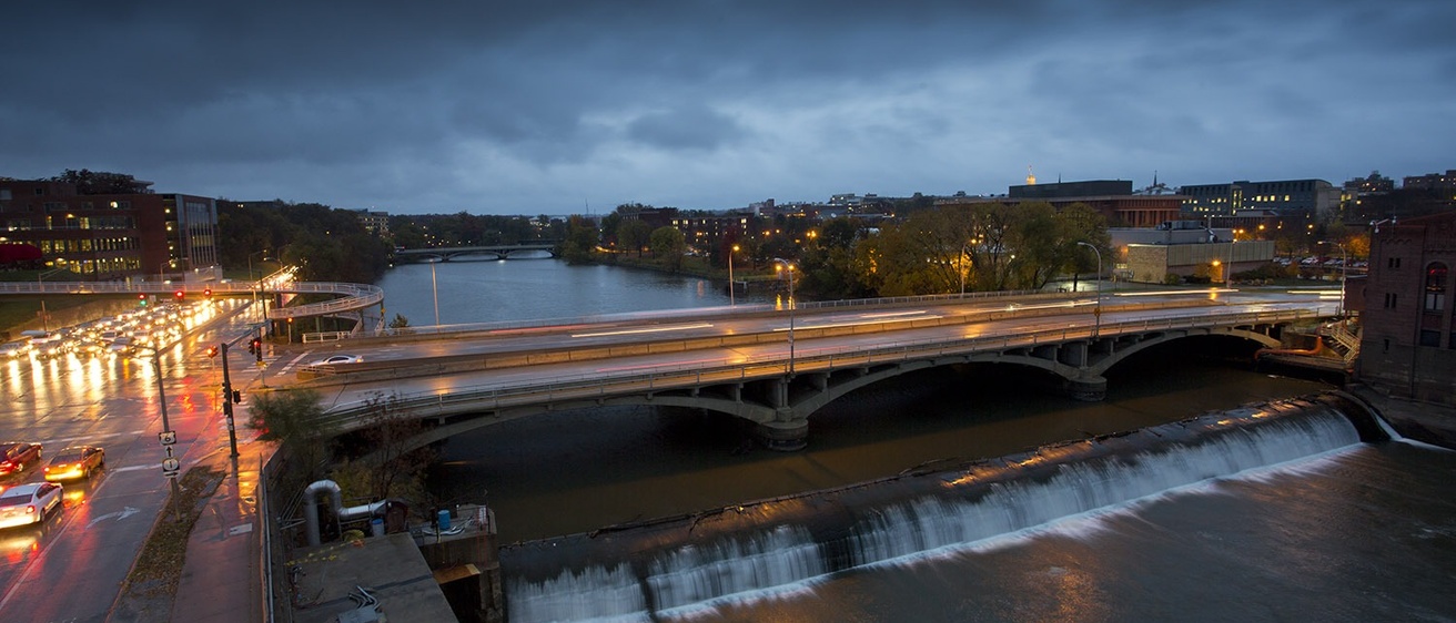The Burlington Street Bridge at night in Iowa City