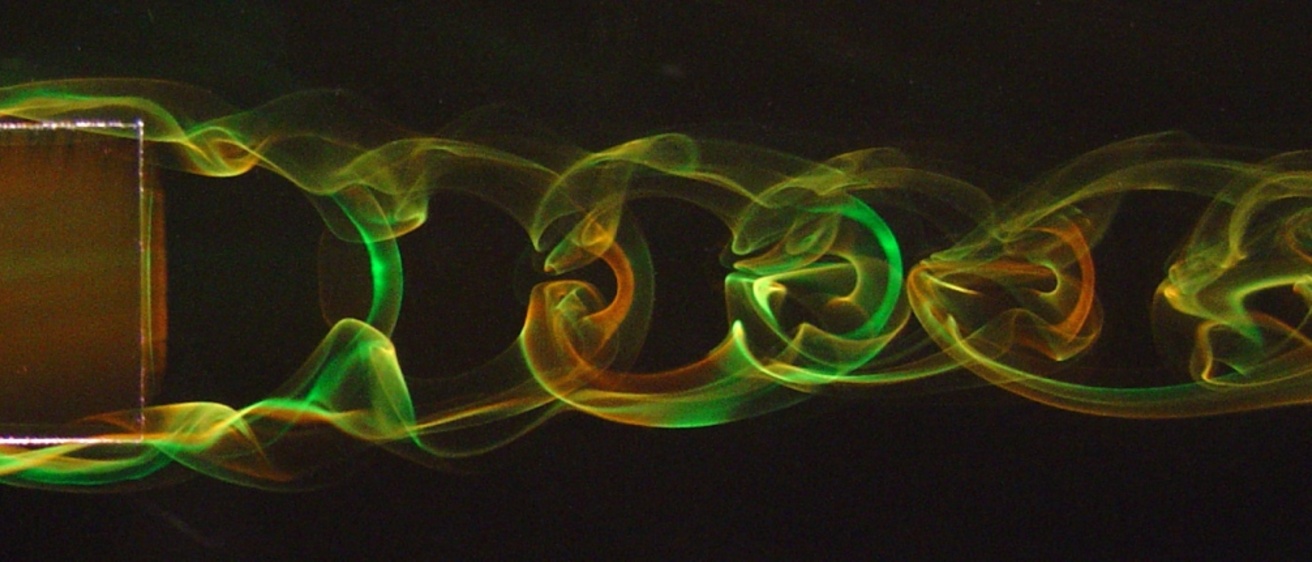 Yellow, orange, and green swirls and vortices in air movement