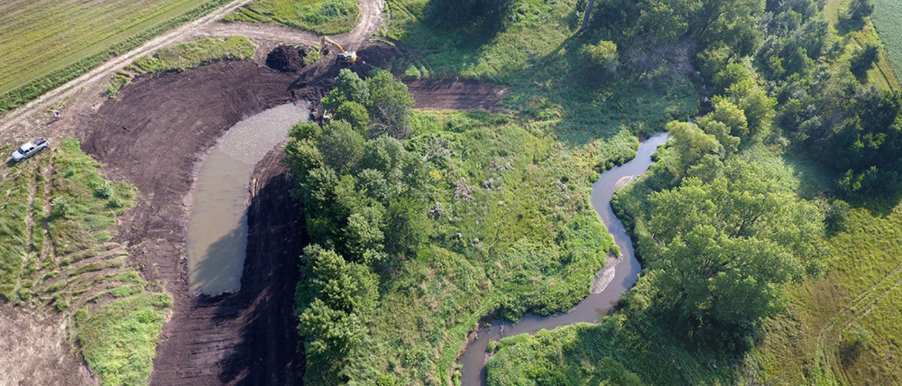 Aerial shot of Morgan Creek Oxbow.
