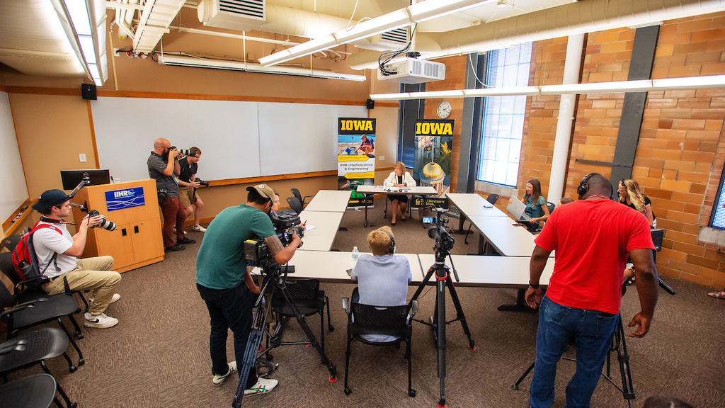 President Barbara Wilson talks to the press