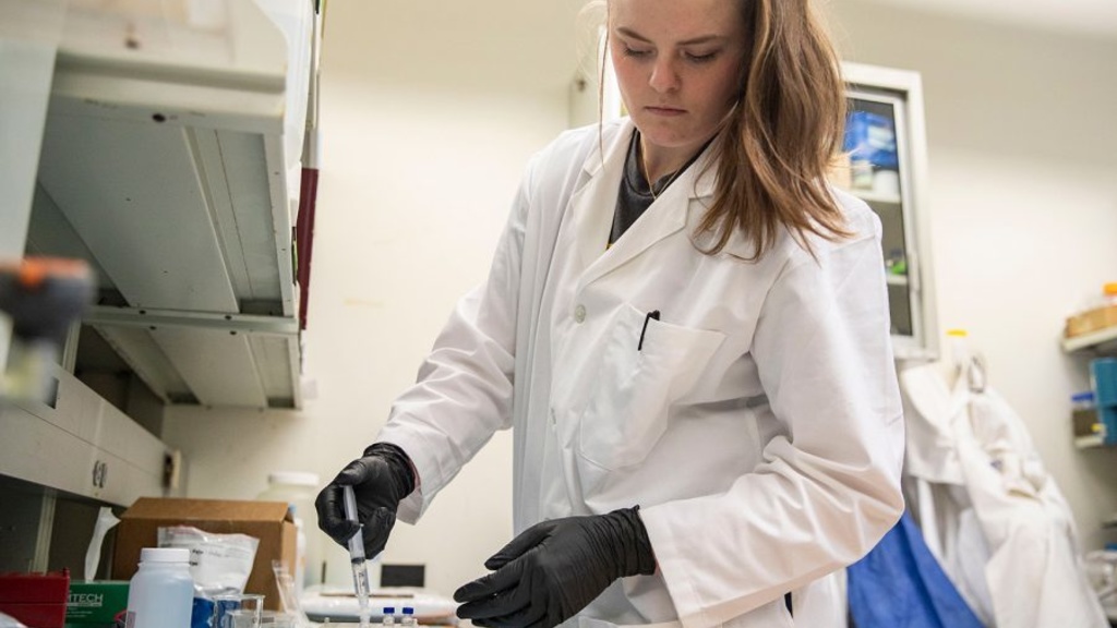 Danielle Land filters a water sample