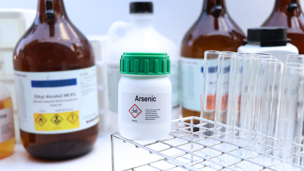 A bottle labeled arsenic in the lab
